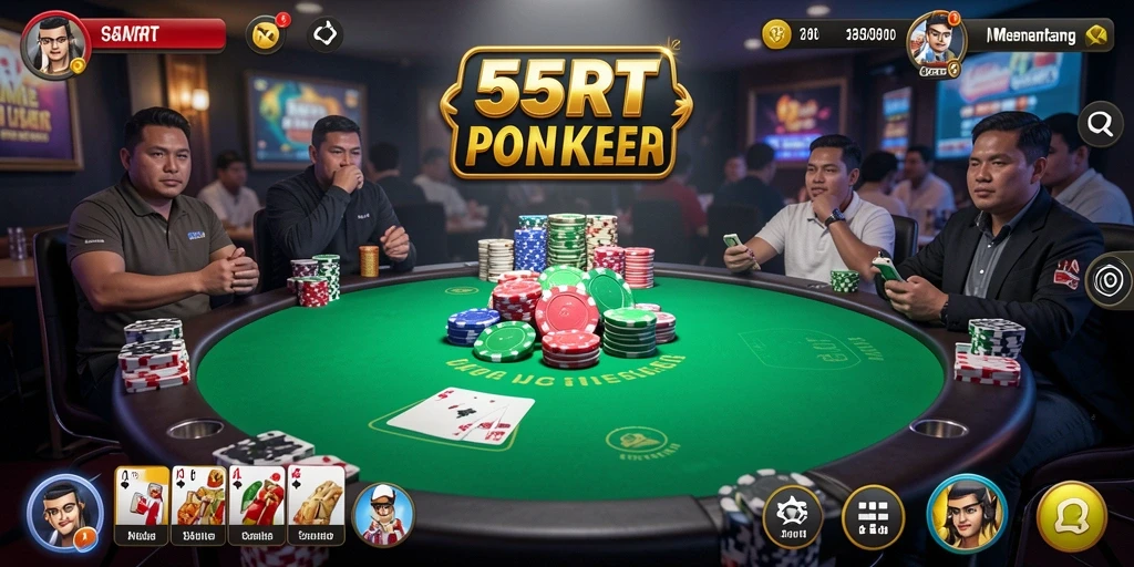 Gameplay seru dalam 55RT dengan pemain poker lainnya.