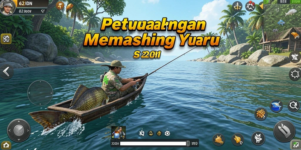 Screenshot permainan 62IDN dengan tampilan memancing yang mendebarkan.