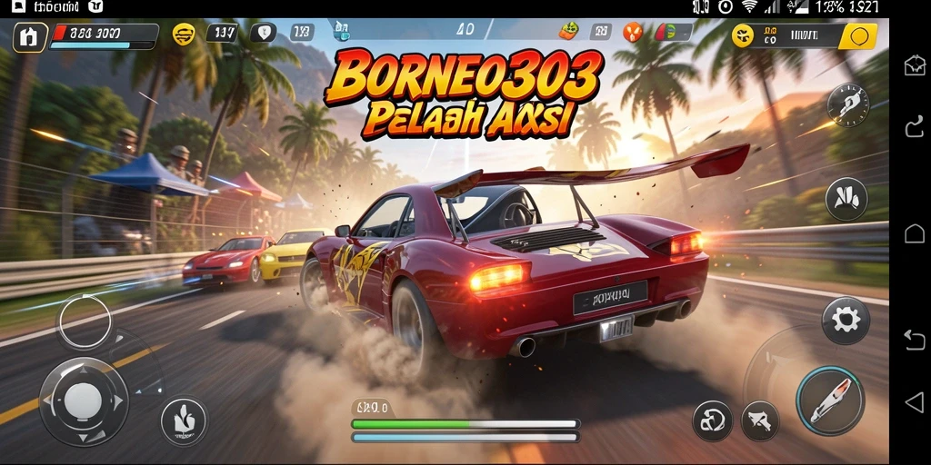 Tangkapan layar gameplay dari BORNEO303 menampilkan balapan cepat yang mendebarkan.
