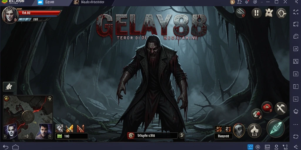 Screenshot gameplay GELAY88 yang menunjukkan suasana menakutkan dan mencekam.