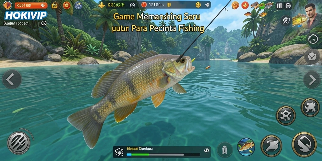Tampilan gameplay HOKIVIP yang menarik saat memancing ikan.