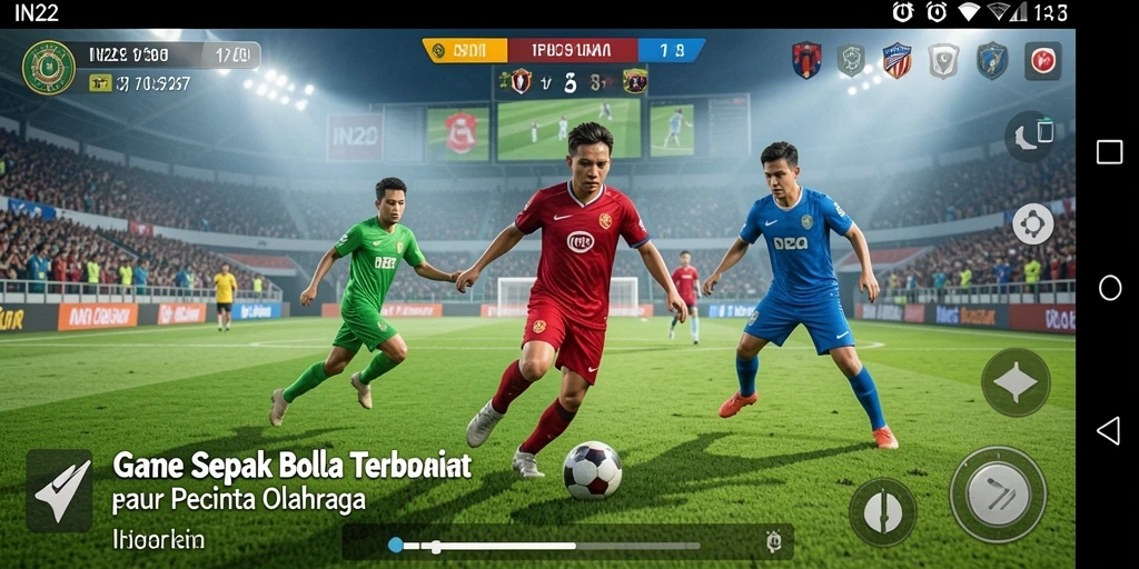 Screenshot gameplay IN22 menampilkan aksi seru dalam pertandingan sepak bola.