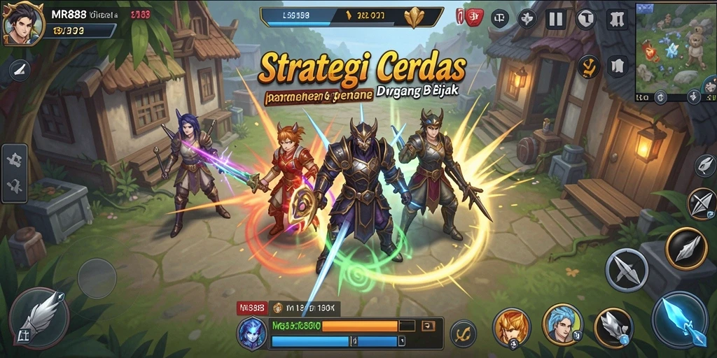 Screenshot gameplay MR888 menampilkan pertempuran strategi yang intens.