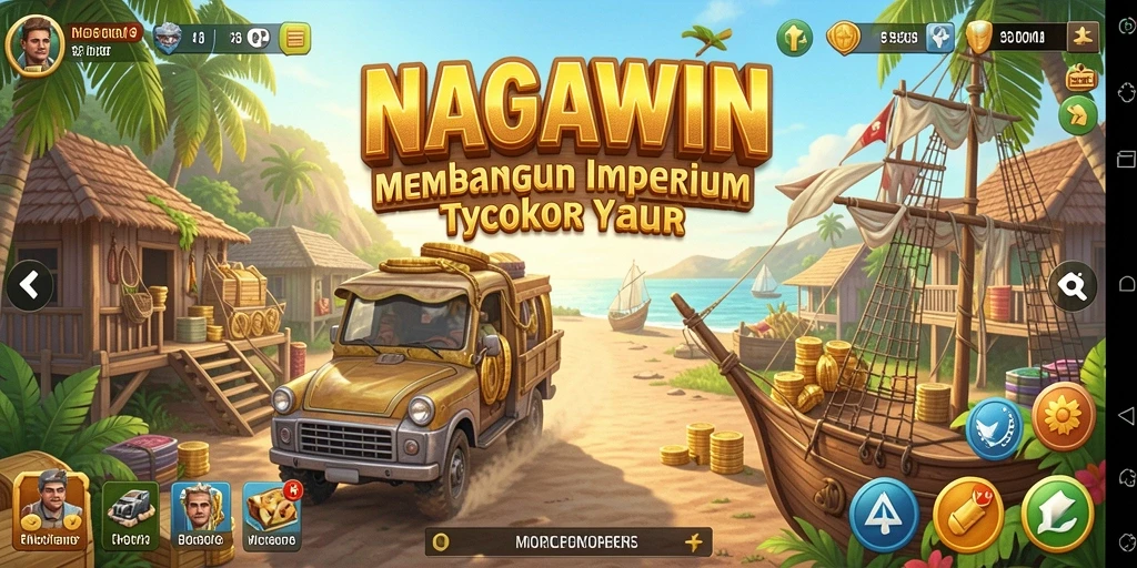 Tampilan gameplay NAGAWIN yang seru dalam membangun bisnis.